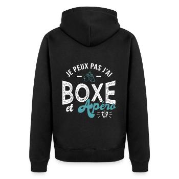 je peux pas j ai boxe et apéro Humour boxe - Veste à capuche bio Premium Unisexe - noir - Dos - Nico (187cm)