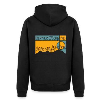 Eiger Mönch Jungfrau Jungfraujoch Berner Oberland - Unisex Premium Bio Zip Hoodie - Schwarz - Hinten - Nico (187cm)