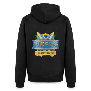 Hawaii, Surfing, Sunset Beach - Unisex Premium Organic Zip Hoodie - black - Back - Nico (187cm)