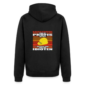 Einmal ohne Idioten - Unisex Premium Bio Zip Hoodie - Schwarz - Hinten - Nico (187cm)