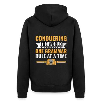 Fremdsprachenlehrer Schule Sprachlehrer - Unisex Premium Bio Zip Hoodie - Schwarz - Hinten - Nico (187cm)