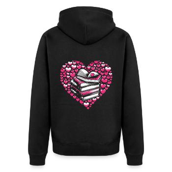 Herz Buch lesen Bücher Bücherwurm Bibliophil - Unisex Premium Bio Zip Hoodie - Schwarz - Hinten - Nico (187cm)