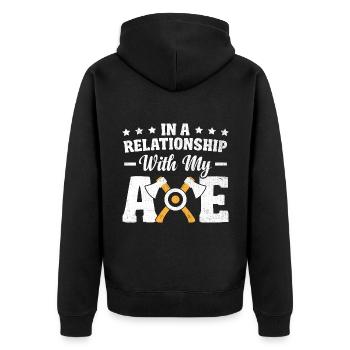 In A Relationship With My Axe Throwing Hatchet - Unisex Premium Organic Zip Hoodie - black - Back - Nico (187cm)