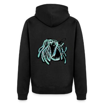 rastaman logo lettering - Unisex Premium Organic Zip Hoodie - black - Back - Nico (187cm)