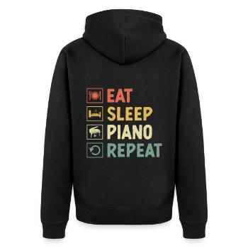Essen Schlaf Klavier Wiederholen Pianist Musiker Keyboard P - Unisex Premium Bio Zip Hoodie - Schwarz - Hinten - Nico (187cm)