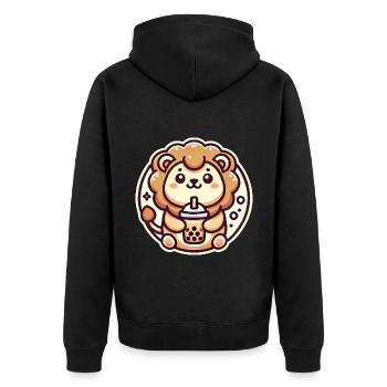 Cute Lion Bubble Tea Lover Badge - Unisex Premium Organic Zip Hoodie - black - Back - Nico (187cm)