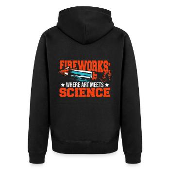 Pyrocrew von Pyromaniac Chief Fireworks - Unisex Premium Bio Zip Hoodie - Schwarz - Hinten - Nico (187cm)