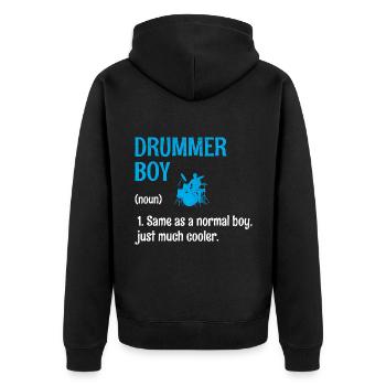 Drummer Boy Wie Ein Normaler Junge, Nur viel Cooler - Unisex Premium Bio Zip Hoodie - Schwarz - Hinten - Nico (187cm)
