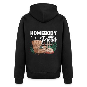 Stubenhocker und stolze Sprüche für Introvertierte - Unisex Premium Bio Zip Hoodie - Schwarz - Hinten - Nico (187cm)