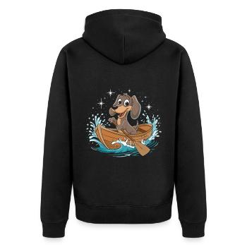A Dachshund Boating Paddle Boat - Unisex Premium Organic Zip Hoodie - black - Back - Nico (187cm)