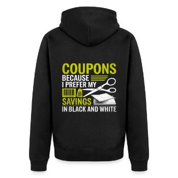 Gutscheine, weil ich meine Ersparnisse in Schwarz bevorzuge und - Unisex Premium Bio Zip Hoodie - Schwarz - Hinten - Nico (187cm)