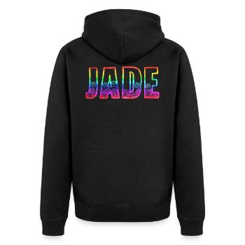 jade rs regenbogen - Unisex Premium Bio Zip Hoodie - Schwarz - Hinten - Nico (187cm)