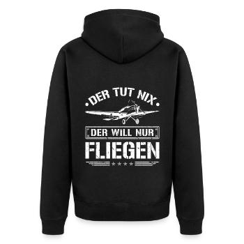 Der Will Nur Fliegen Flugzeug Pilot Flieger - Unisex Premium Bio Zip Hoodie - Schwarz - Hinten - Nico (187cm)
