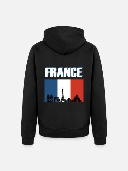 France Flag Paris Skyline - Unisex Premium Organic Zip Hoodie - black