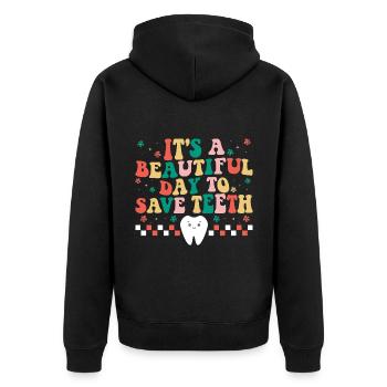 Es ist ein schöner Tag, um Zähne zu retten Zahnarzt Dental - Unisex Premium Bio Zip Hoodie - Schwarz - Hinten - Nico (187cm)