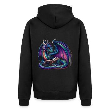 Drache Lesebuch Bücher Bücherwurm Bibliophiler - Unisex Premium Bio Zip Hoodie - Schwarz - Hinten - Nico (187cm)