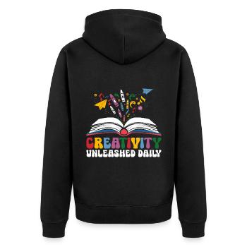 Entfesselte Kreativität Täglich Lehrer Schüler - Unisex Premium Bio Zip Hoodie - Schwarz - Hinten - Nico (187cm)