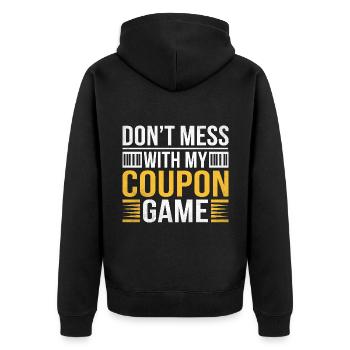 Leg dich nicht mit meinem Coupon Game Couponer Shopper an - Unisex Premium Bio Zip Hoodie - Schwarz - Hinten - Nico (187cm)
