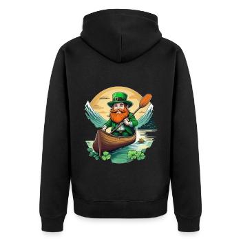St. Patrick's Day Kleeblatt Kajak - Unisex Premium Bio Zip Hoodie - Schwarz - Hinten - Nico (187cm)