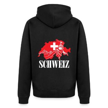 Schweiz Karte Swiss Flag - Schweiz - Unisex Premium Bio Zip Hoodie - Schwarz - Hinten - Nico (187cm)