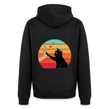 Katze High Five - Unisex Premium Bio Zip Hoodie - Schwarz - Hinten - Nico (187cm)