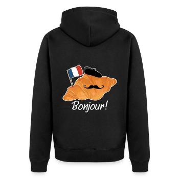 Bonjour Croissant - Funny French Food - Unisex Premium Organic Zip Hoodie - black - Back - Nico (187cm)