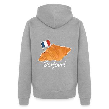 Bonjour Croissant - Drôle de cuisine française - Veste à capuche bio Premium Unisexe - gris chiné - Dos - Nico (187cm)