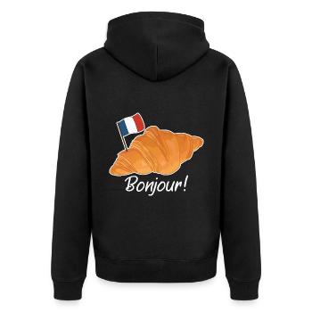 Bonjour Croissant - Lustiges französisches Essen - Unisex Premium Bio Zip Hoodie - Schwarz - Hinten - Nico (187cm)
