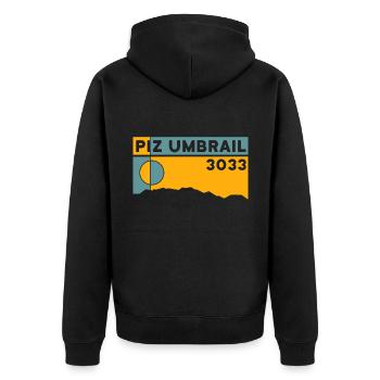 Piz Umbrail Mountain Tour, Ski Touring, Mountain Bike Trail - Unisex Premium Organic Zip Hoodie - black - Back - Nico (187cm)