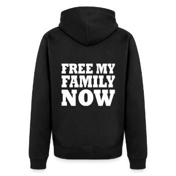 Free my family now - Unisex Premium Organic Zip Hoodie - black - Back - Nico (187cm)