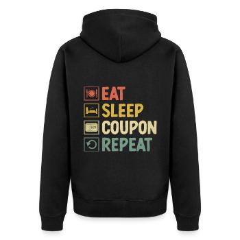 Eat Sleep Gutschein Repeat Couponer Shopper Speichern - Unisex Premium Bio Zip Hoodie - Schwarz - Hinten - Nico (187cm)