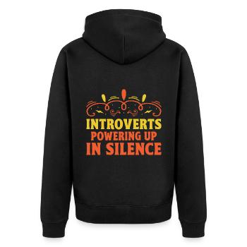 Introverts Powering Up In Silence Sayings For - Unisex Premium Organic Zip Hoodie - black - Back - Nico (187cm)