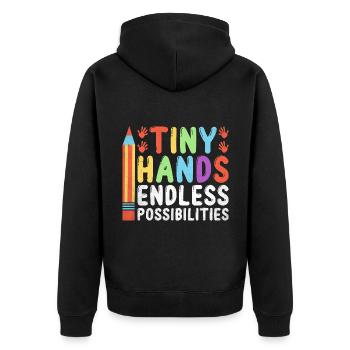 Petites mains, possibilités infinies Professeur d’école - Veste à capuche bio Premium Unisexe - noir - Dos - Nico (187cm)