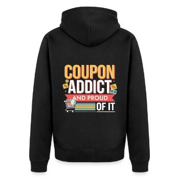 Coupon Addict und Stolz darauf Couponer Shopper - Unisex Premium Bio Zip Hoodie - Schwarz - Hinten - Nico (187cm)