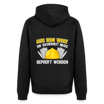 Arbeitssicherheit Fachkraft aus dem Weg Sifa - Unisex Premium Bio Zip Hoodie - Schwarz - Hinten - Nico (187cm)