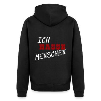 Ich hasse Menschen - Unisex Premium Bio Zip Hoodie - Schwarz - Hinten - Nico (187cm)