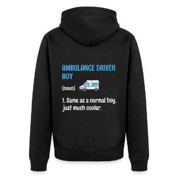 Krankenwagenfahrer Junge Wie ein normaler Junge EMS Para - Unisex Premium Bio Zip Hoodie - Schwarz - Hinten - Nico (187cm)