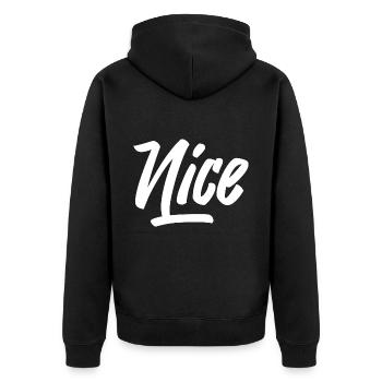 NICE - Unisex Premium Organic Zip Hoodie - black - Back - Nico (187cm)
