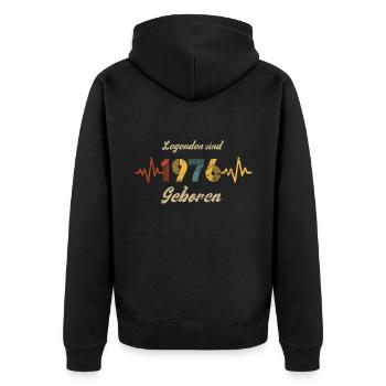 Geburtstag Baujahr 1976 Herzschlag Spruch - Unisex Premium Bio Zip Hoodie - Schwarz - Hinten - Nico (187cm)