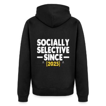 Socialement sélectif depuis 2025 Dictons - Veste à capuche bio Premium Unisexe - noir - Dos - Nico (187cm)