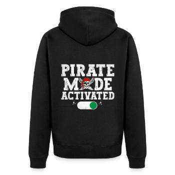Piratenmodus Aktiviertes Piratenjugend-Design - Unisex Premium Bio Zip Hoodie - Schwarz - Hinten - Nico (187cm)