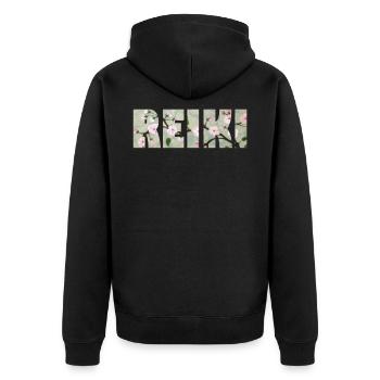 reiki schriftzug e 89 - Unisex Premium Bio Zip Hoodie - Schwarz - Hinten - Nico (187cm)