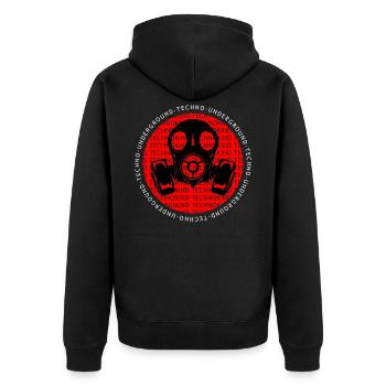 Techno - Techno music - Underground mit Gasmaske - Unisex Premium Bio Zip Hoodie - Schwarz - Hinten - Nico (187cm)