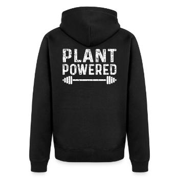 Plant Powered - Fitness - Unisex Premium Bio Zip Hoodie - Schwarz - Hinten - Nico (187cm)