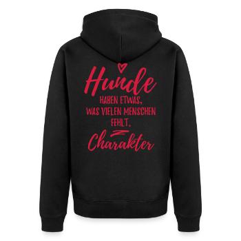 Hunde haben Charakter - Hunde Sprüche - Unisex Premium Bio Zip Hoodie - Schwarz - Hinten - Nico (187cm)