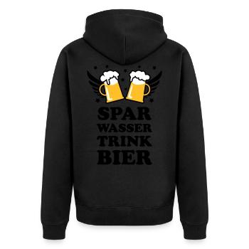 49 Spar Wasser trink Bier Spruch Sprüche - Unisex Premium Bio Zip Hoodie - Schwarz - Hinten - Nico (187cm)