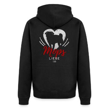 Mops-Liebe-Silhouette - Unisex Premium Bio Zip Hoodie - Schwarz - Hinten - Nico (187cm)