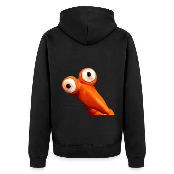 Lustiger oranger Vogel mit großen Augen - Unisex Premium Bio Zip Hoodie - Schwarz - Hinten - Nico (187cm)