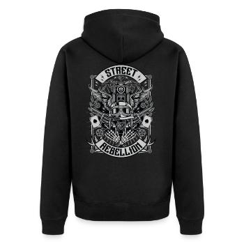 Rue rébellion Motard Rocker Outlaw - Veste à capuche bio Premium Unisexe - noir - Dos - Nico (187cm)