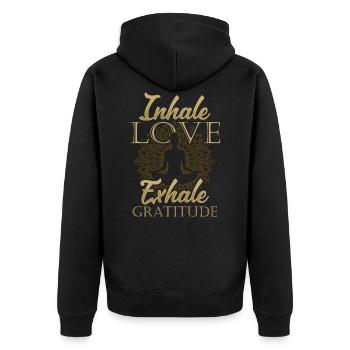 Inhale Love Exhale Gratitude - Yoga Namaste Chakra - Unisex Premium Bio Zip Hoodie - Schwarz - Hinten - Nico (187cm)